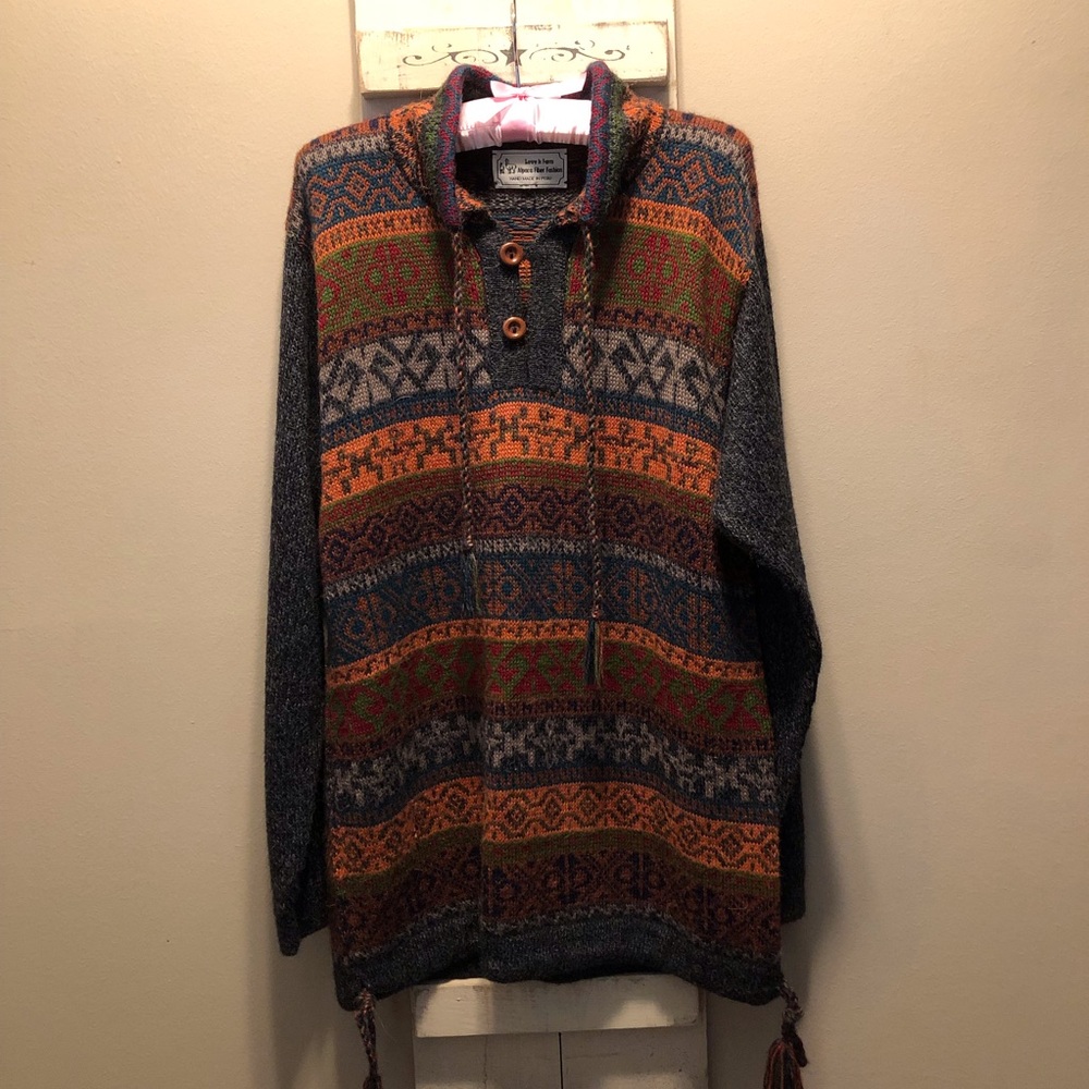 Vintage 100%Alpaca Love Is Farm Fiber Fashion Handmade In Peru Multicolored Boho